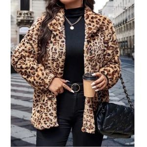 Leopard Print Teddy Jacket - Women's Cozy Faux Fur Coat